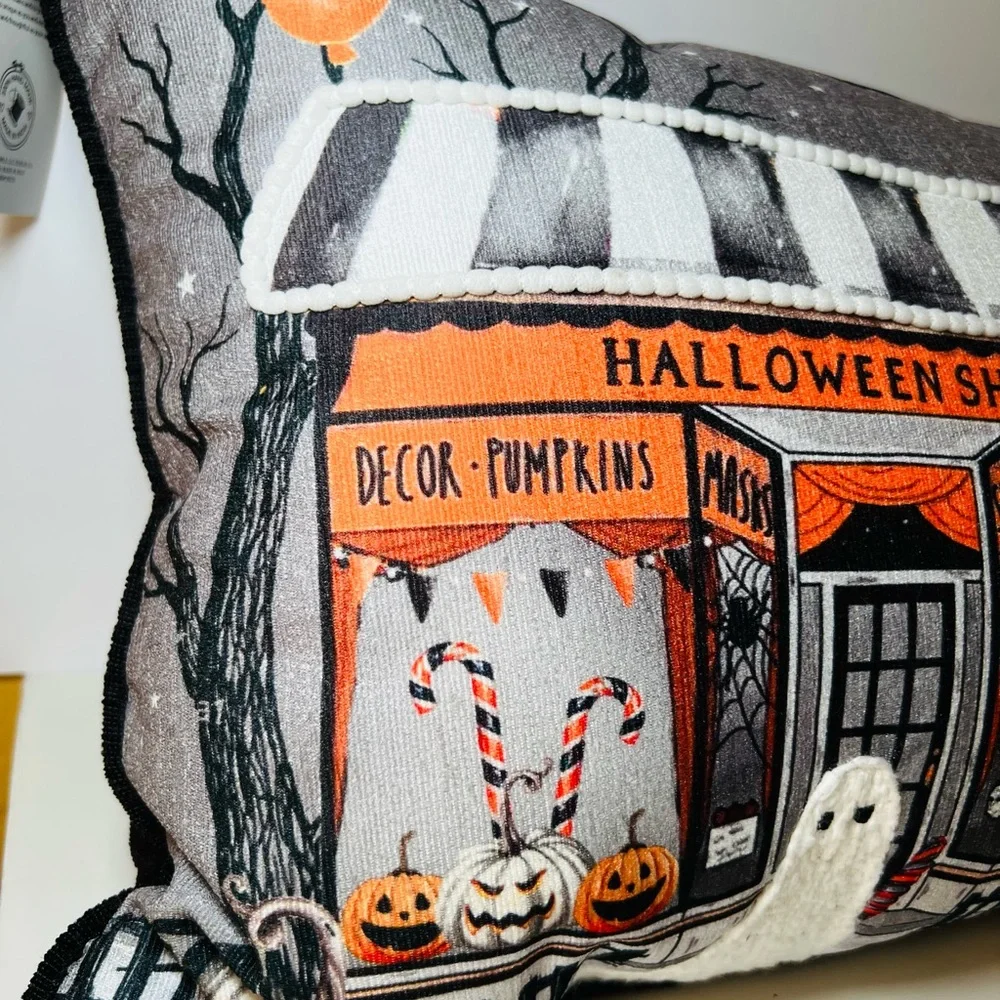 Halloween Sweet Shop Textured Throw Pillow Ghosts Candy Cake Pumpkins Party